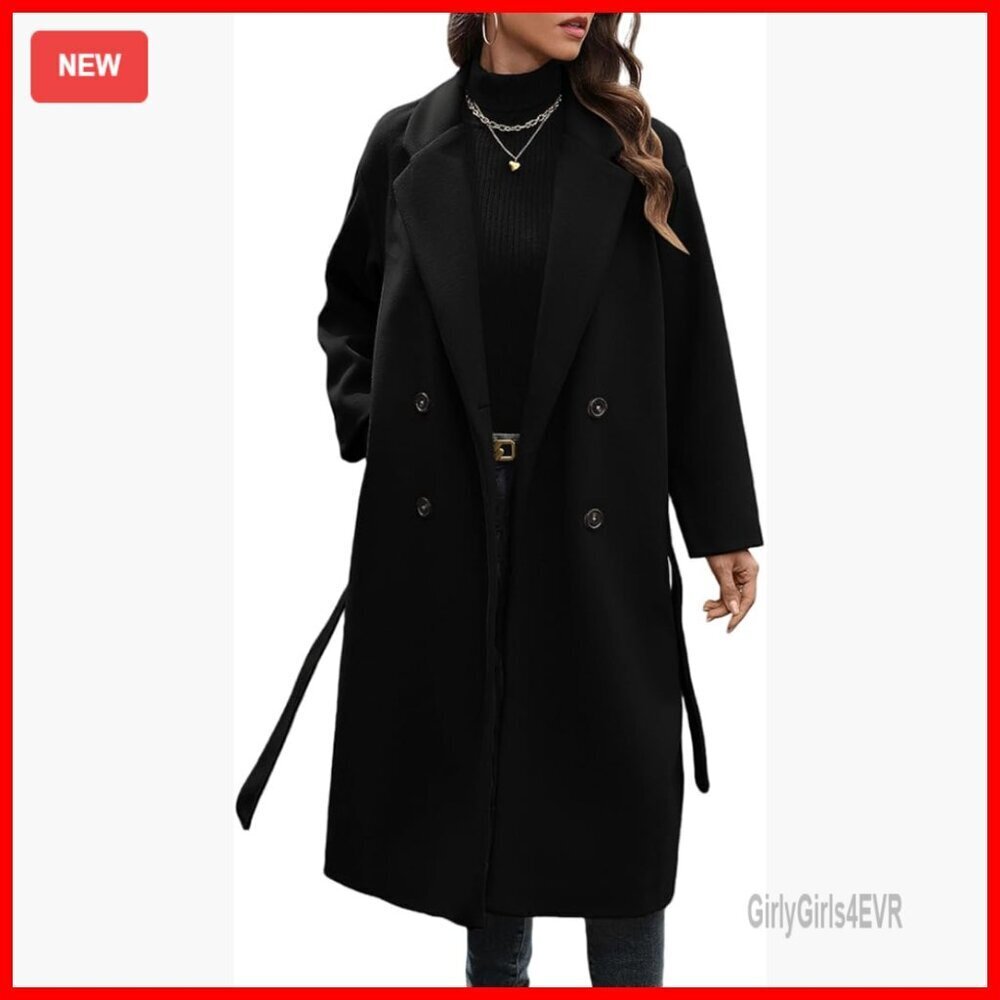 Women's Winter Wool Blend Pea Coat Double Breasted Notched Collar Oversized